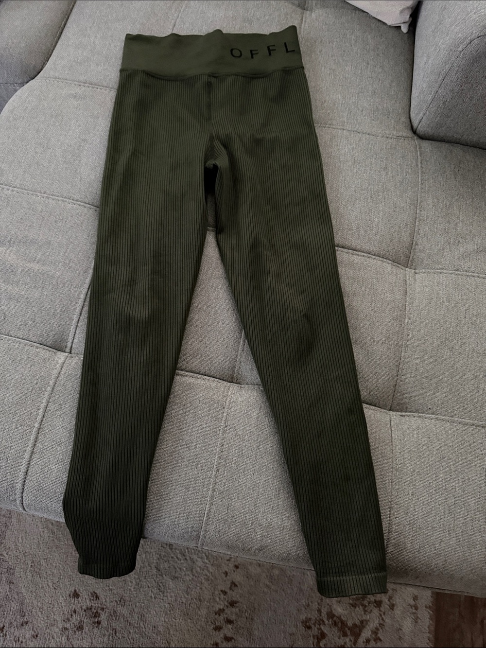 Aerie Ribbed High-Waist Leggings in Olive Green with Subtle Logo